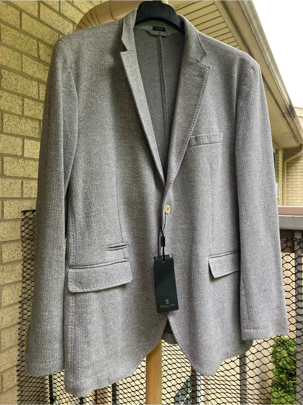 Massimo Dutti Light Gray Cotton Linen Knit Textured Blazer Size 48